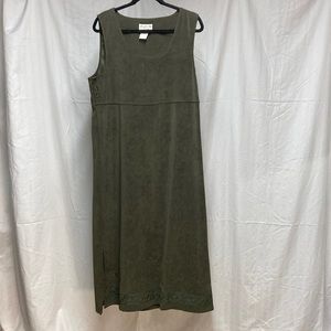 Mary McFadden | Vintage Green Suede Dress with Embroidered Hem